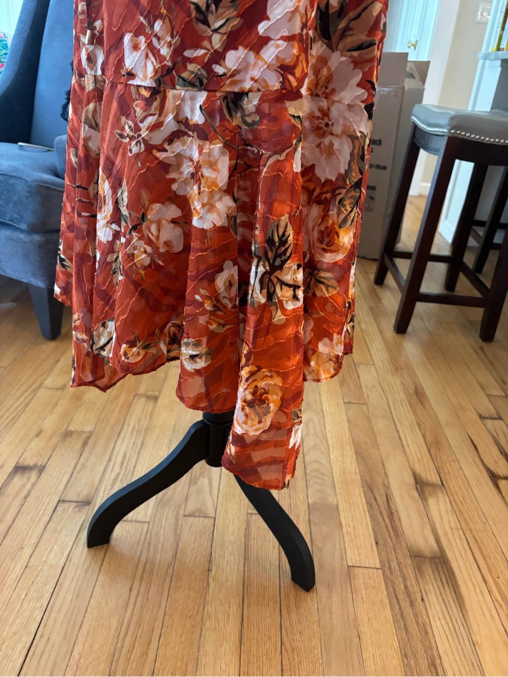 White House Black Market Rust Floral Wrap Midi Dress - Picture 4 of 7